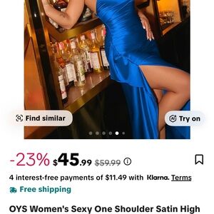 Women's Blue Satin One Shoulder Dress